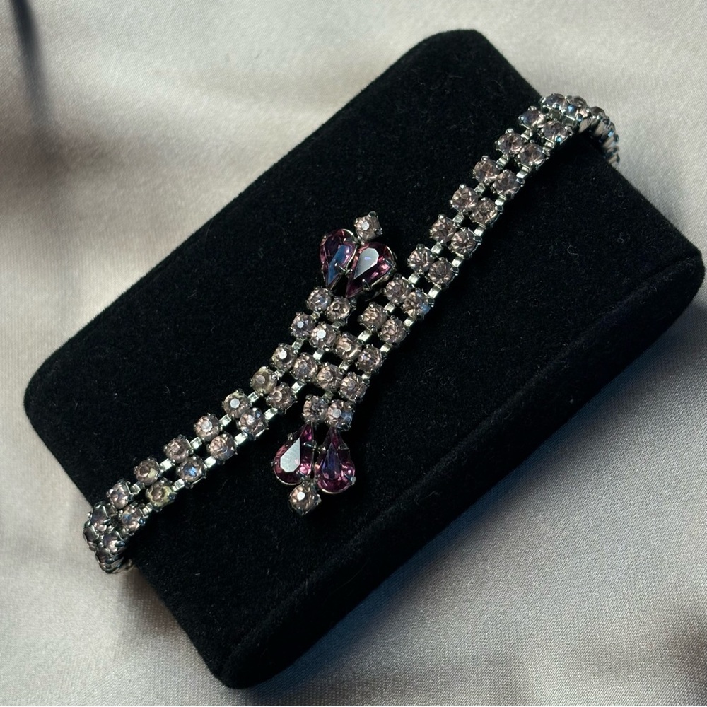 Vintage Sherman Signed Rhinestone Women's Bracelet - Pink and Purple